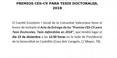 Acto de Entrega de los “Premios CES-CV para Tesis Doctorales, Tesis defendidas en 2018